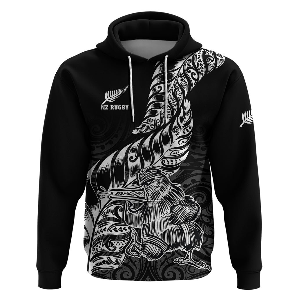 Custom New Zealand Silver Fern Rugby Hoodie Aotearoa Kiwi Maori Black Version LT01