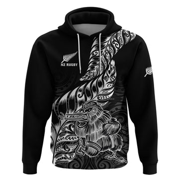 Custom New Zealand Silver Fern Rugby Hoodie Aotearoa Kiwi Maori Black Version LT01