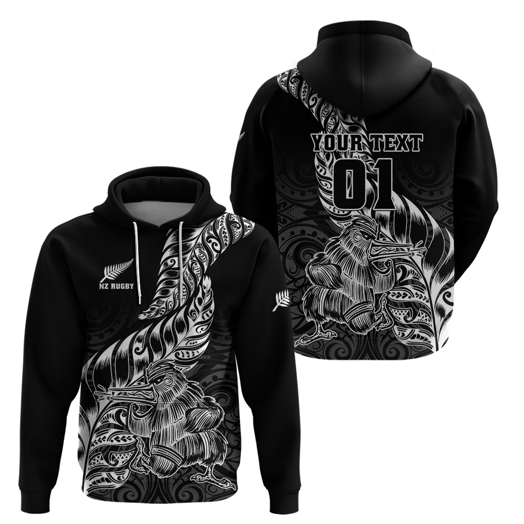 Custom New Zealand Silver Fern Rugby Hoodie Aotearoa Kiwi Maori Black Version LT01