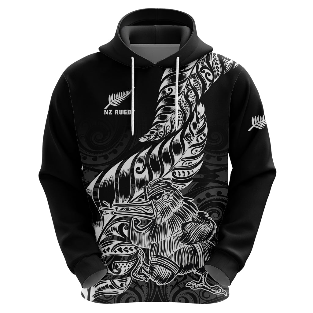 Custom New Zealand Silver Fern Rugby Hoodie Aotearoa Kiwi Maori Black Version LT01
