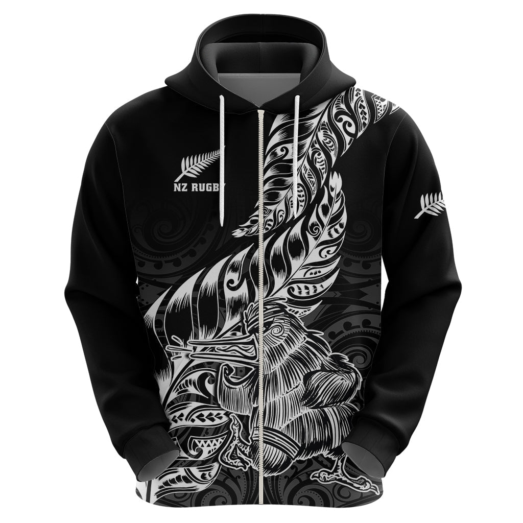 Custom New Zealand Silver Fern Rugby Hoodie Aotearoa Kiwi Maori Black Version LT01
