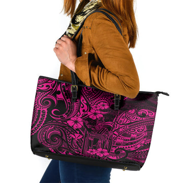 Hawaii King Kamehameha Leather Tote Bag Polynesian Pattern Pink Version LT01