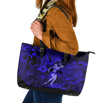 Hawaii Hula Girl Leather Tote Bag Polynesian Pattern Navy Blue Version LT01