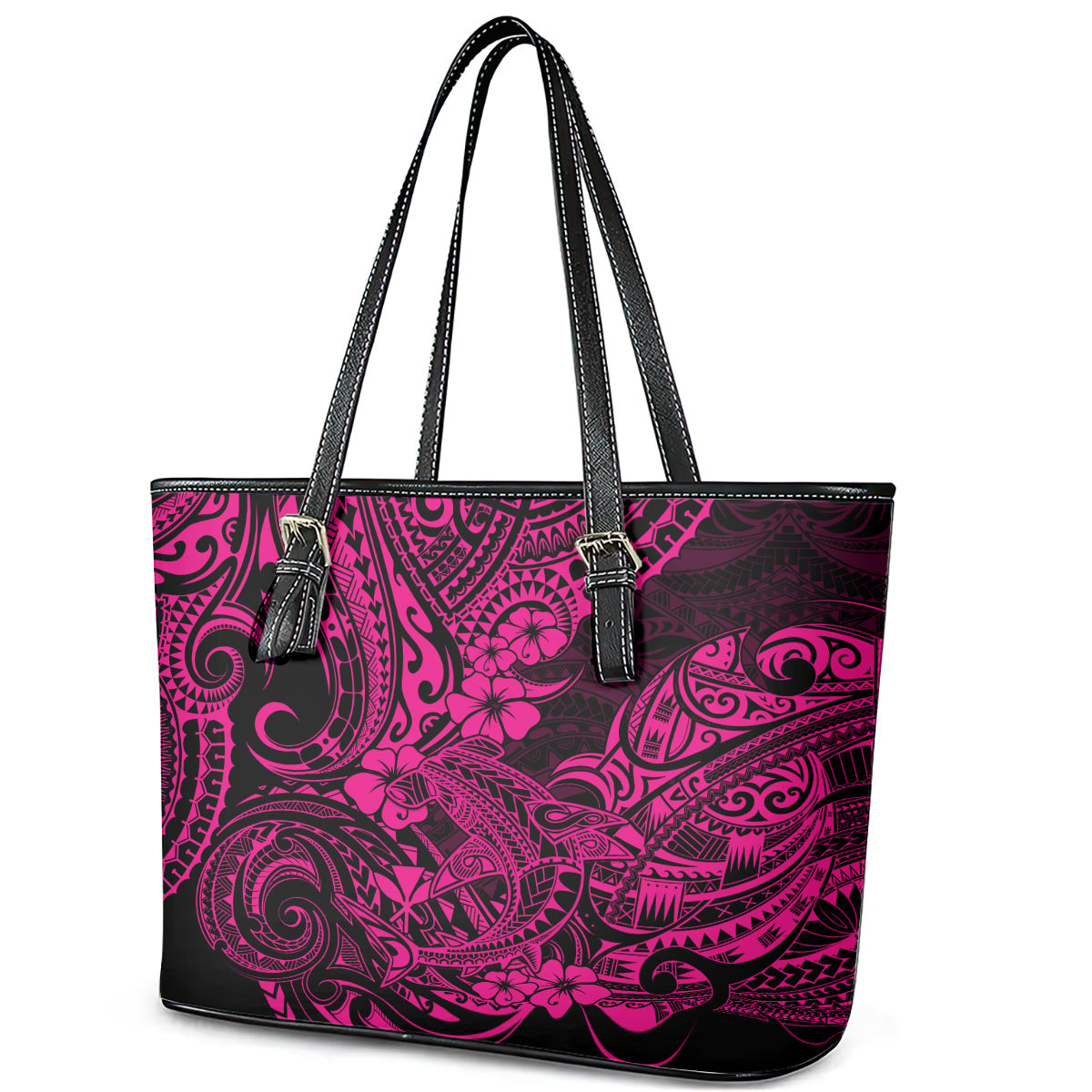 Hawaii Shark Leather Tote Bag Polynesian Pattern Pink Version LT01