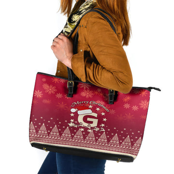 Georgia Christmas Leather Tote Bag Santa Riding Reindeer Xmas Pattern LT01