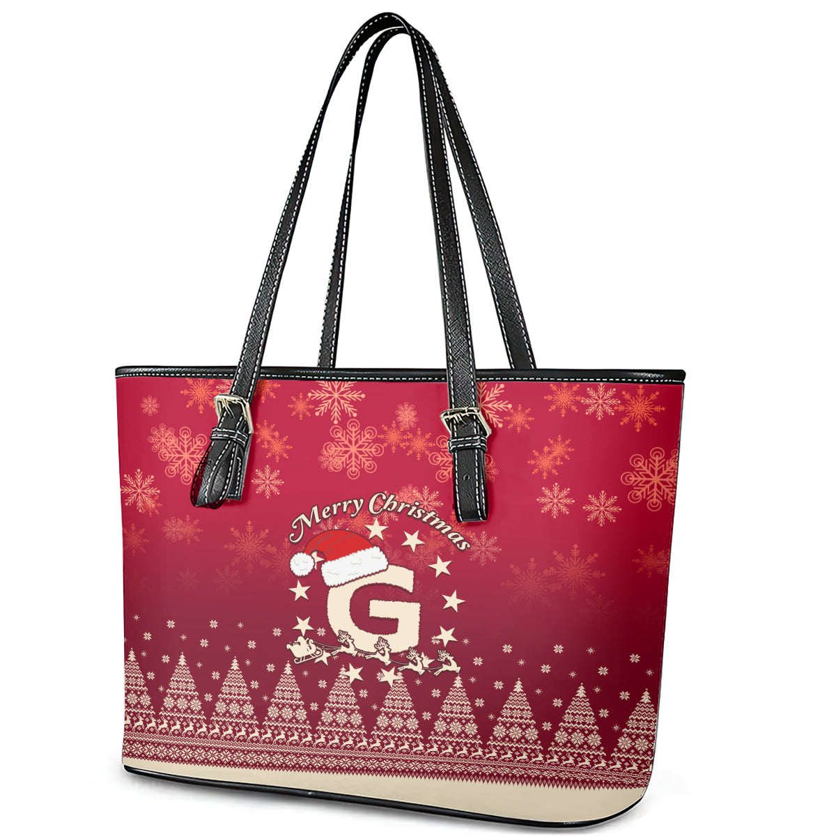Georgia Christmas Leather Tote Bag Santa Riding Reindeer Xmas Pattern LT01