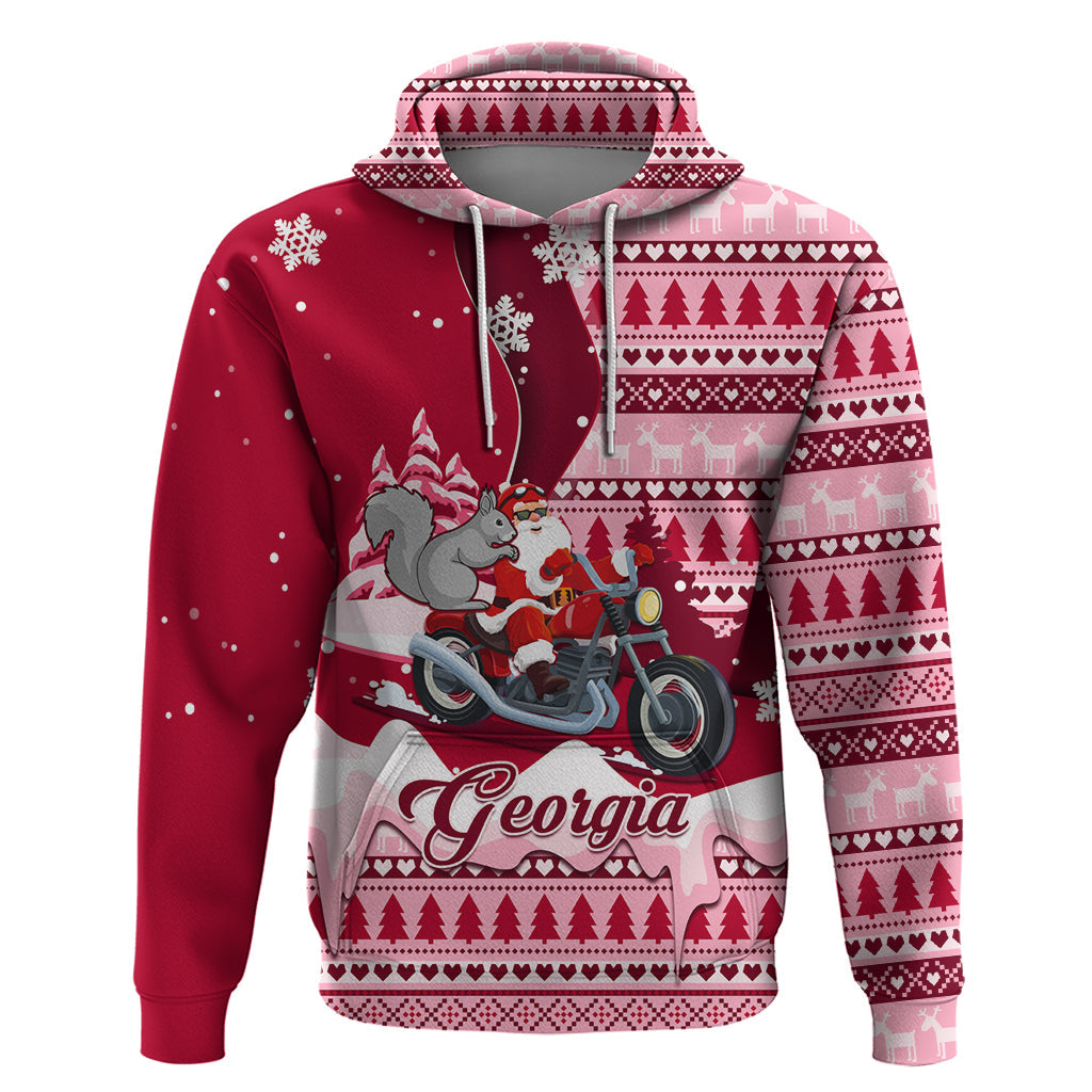 Georgia Christmas Hoodie Santa Claus Riding Motorcycle With Gray Squirrel LT01