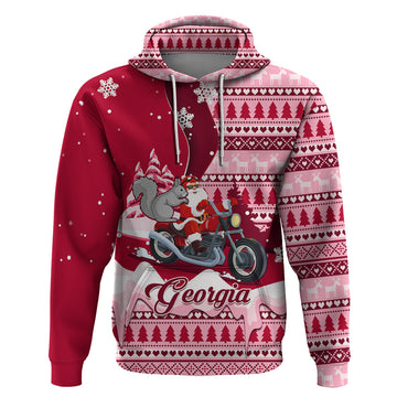 Georgia Christmas Hoodie Santa Claus Riding Motorcycle With Gray Squirrel LT01