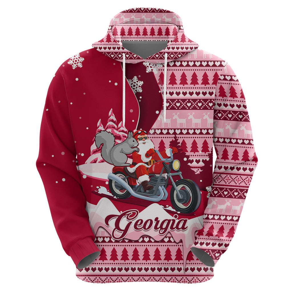 Georgia Christmas Hoodie Santa Claus Riding Motorcycle With Gray Squirrel LT01