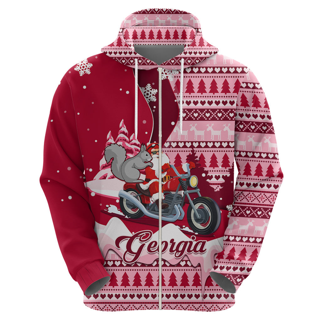 Georgia Christmas Hoodie Santa Claus Riding Motorcycle With Gray Squirrel LT01