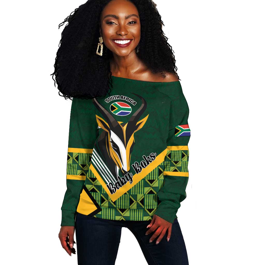 Custom Rugby South Africa Off Shoulder Sweater Baby Boks Go Champions LT01