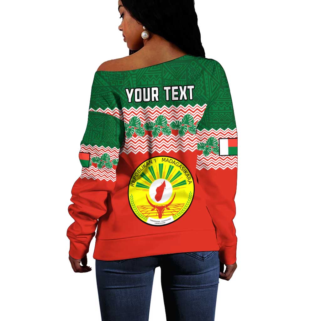 Personalized Madagascar Off Shoulder Sweater with Madagasikara Seal and Baobab African Pattern LT01
