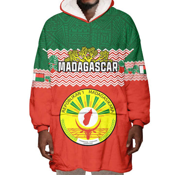 Personalized Madagascar Wearable Blanket Hoodie with Madagasikara Seal and Baobab African Pattern LT01