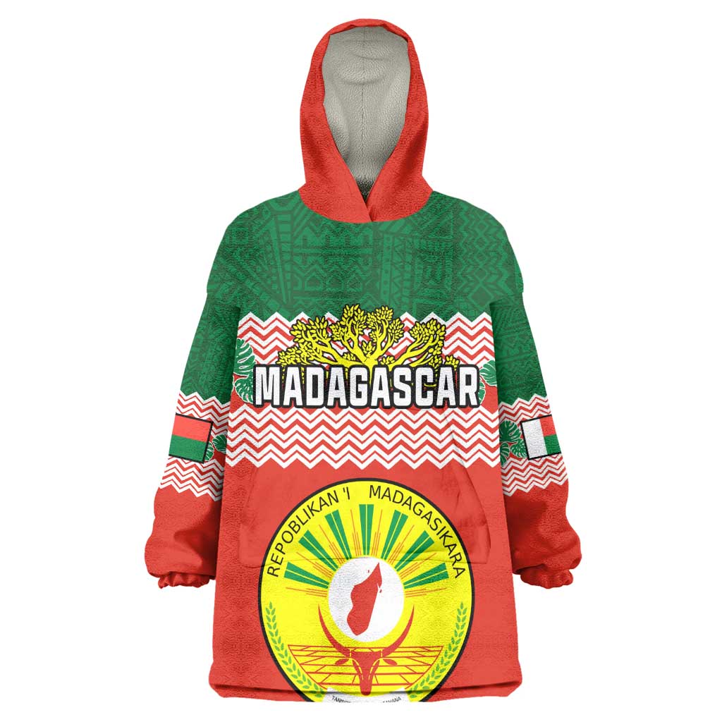 Personalized Madagascar Wearable Blanket Hoodie with Madagasikara Seal and Baobab African Pattern LT01
