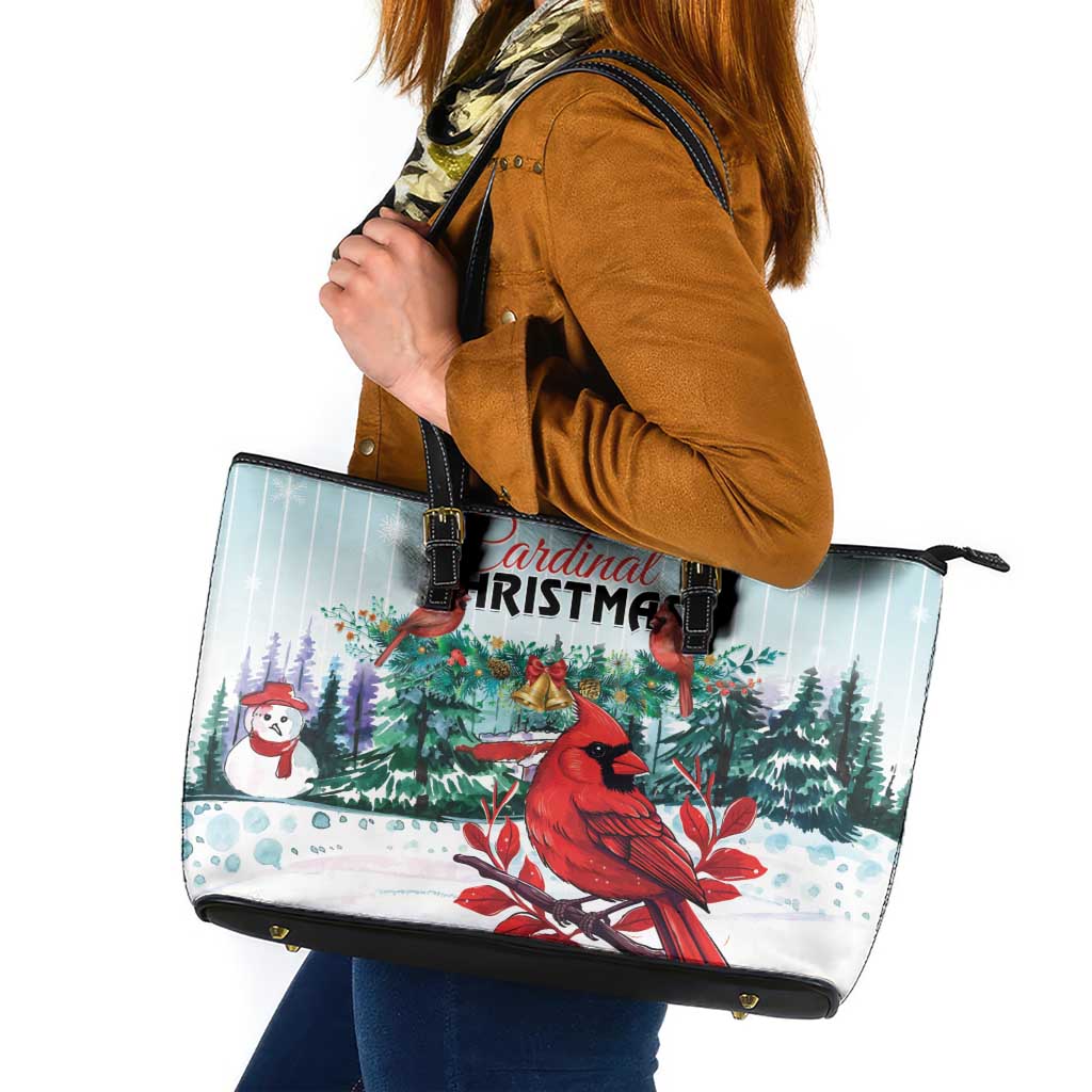 Cardinal Christmas Leather Tote Bag Snowflake Xmas Tree LT01