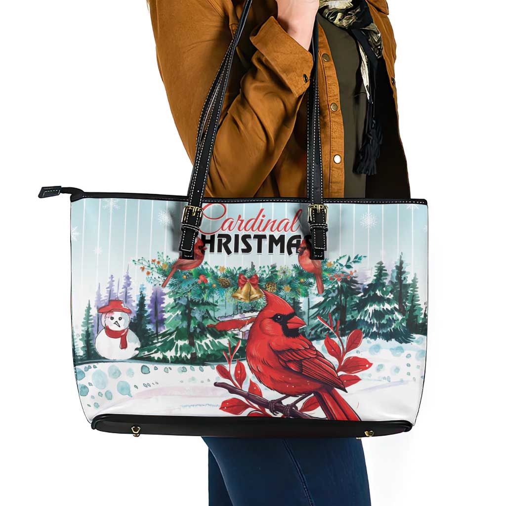 Cardinal Christmas Leather Tote Bag Snowflake Xmas Tree LT01