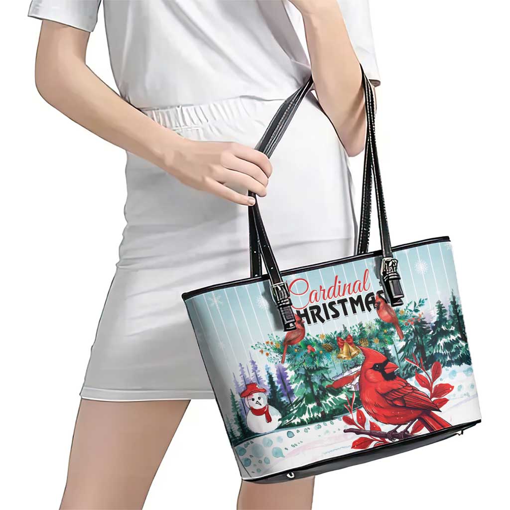 Cardinal Christmas Leather Tote Bag Snowflake Xmas Tree LT01