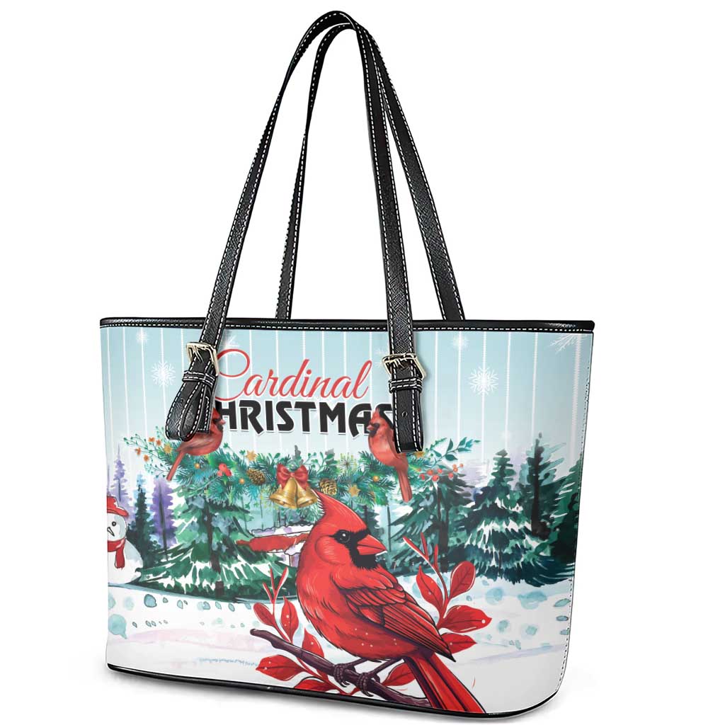 Cardinal Christmas Leather Tote Bag Snowflake Xmas Tree LT01