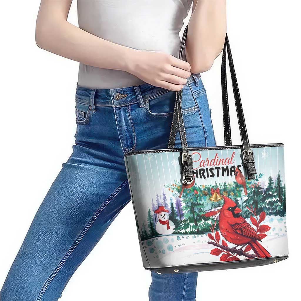 Cardinal Christmas Leather Tote Bag Snowflake Xmas Tree LT01