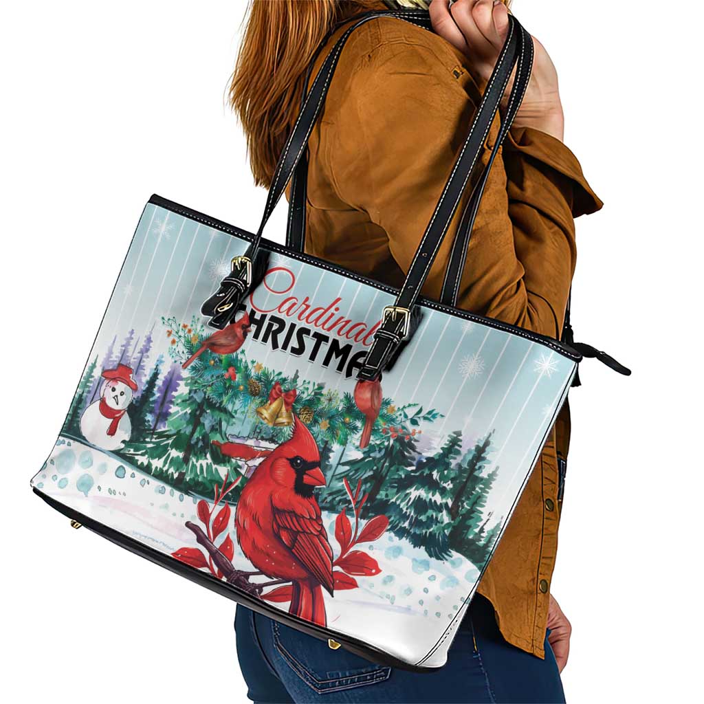Cardinal Christmas Leather Tote Bag Snowflake Xmas Tree LT01