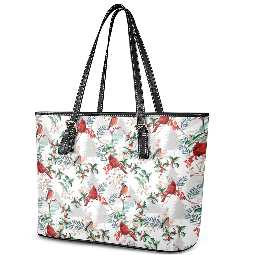 Cardinal Christmas White Leather Tote Bag Xmas Pattern LT01
