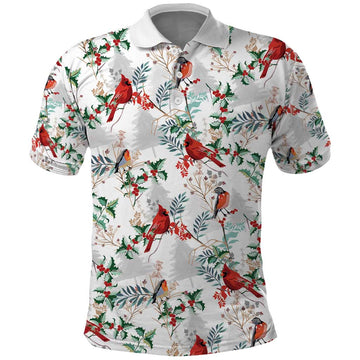 Cardinal Christmas White Polo Shirt Xmas Pattern LT01