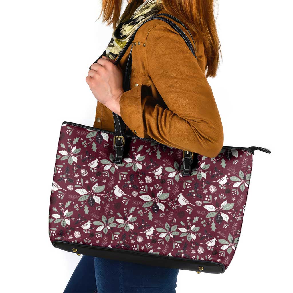Cardinal Christmas Wine Red Leather Tote Bag Xmas Pattern LT01