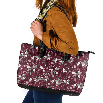 Cardinal Christmas Wine Red Leather Tote Bag Xmas Pattern LT01