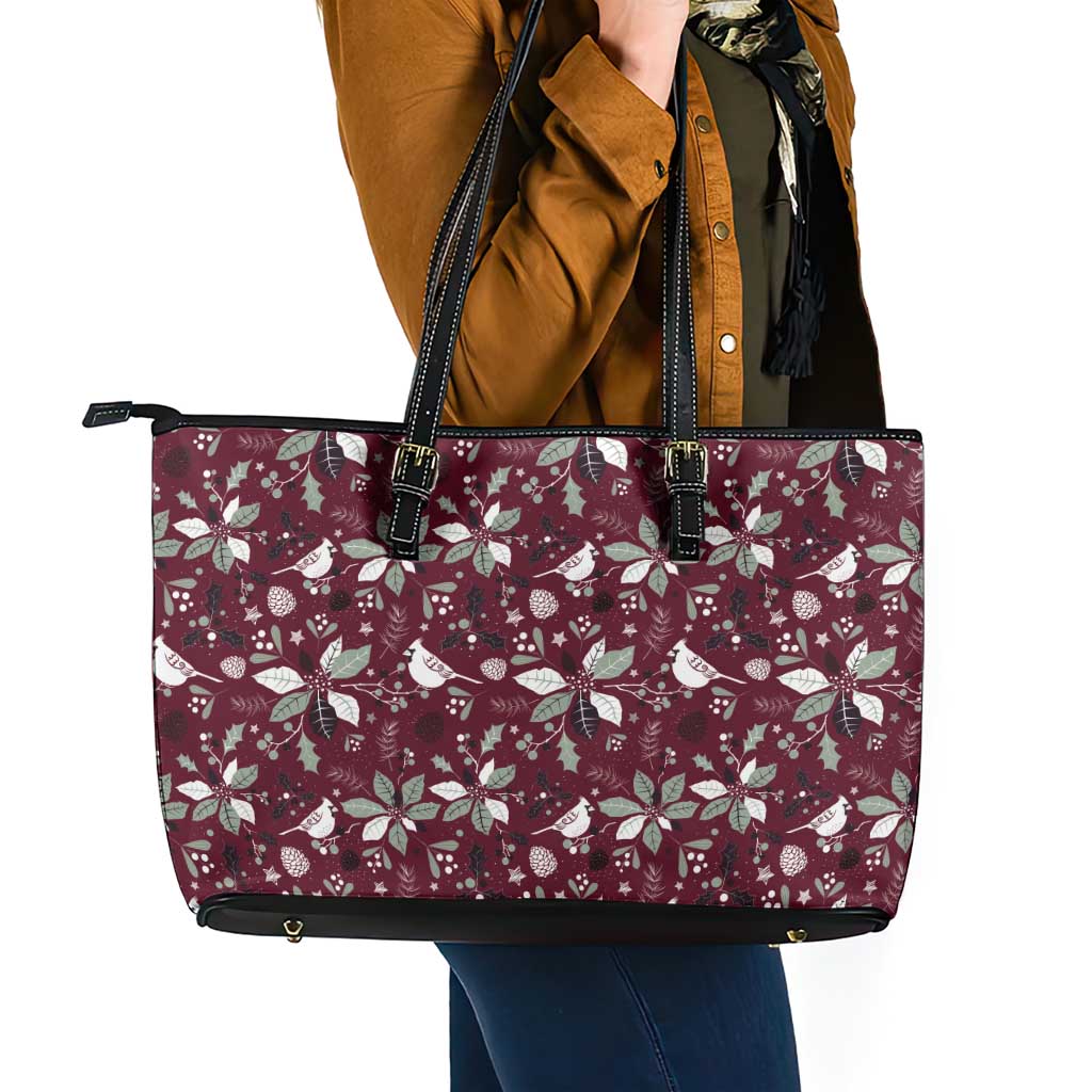 Cardinal Christmas Wine Red Leather Tote Bag Xmas Pattern LT01