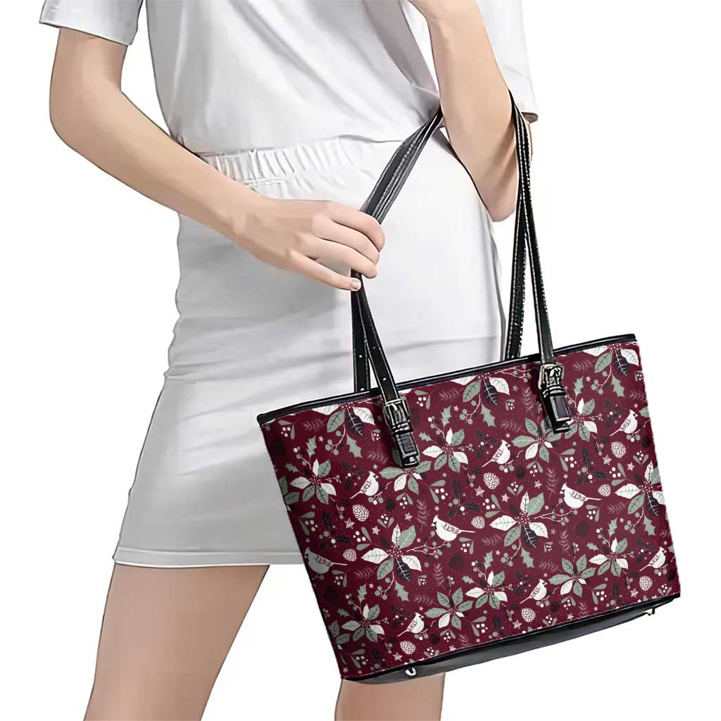 Cardinal Christmas Wine Red Leather Tote Bag Xmas Pattern LT01