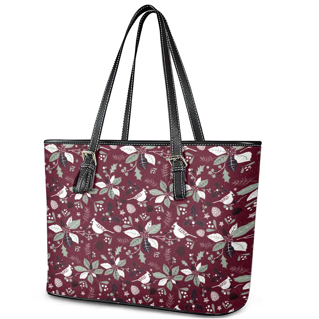 Cardinal Christmas Wine Red Leather Tote Bag Xmas Pattern LT01