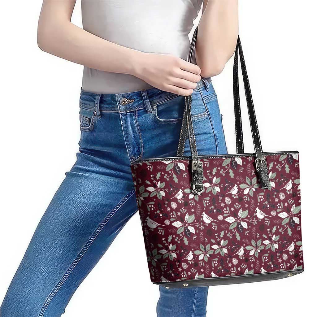 Cardinal Christmas Wine Red Leather Tote Bag Xmas Pattern LT01