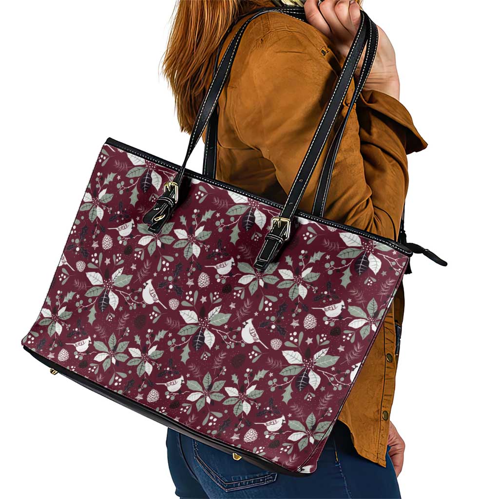 Cardinal Christmas Wine Red Leather Tote Bag Xmas Pattern LT01