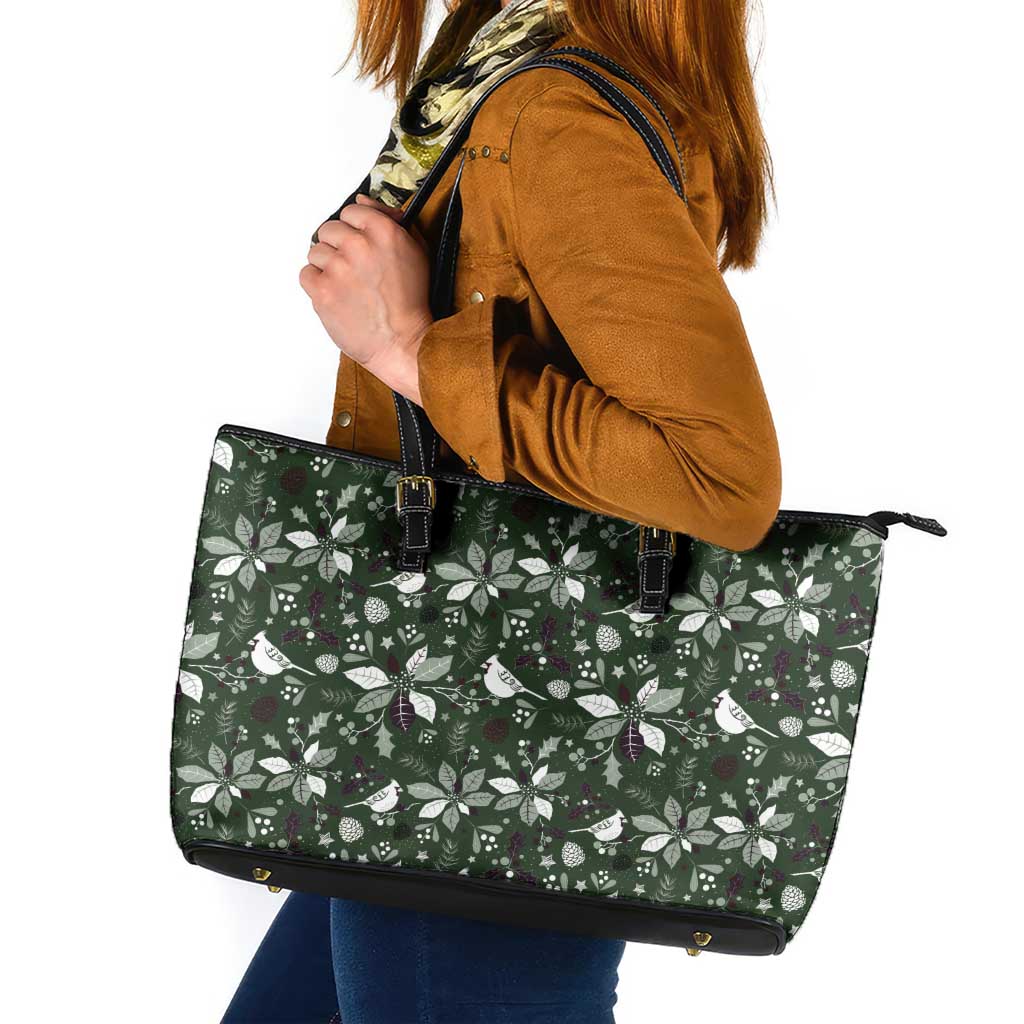 Cardinal Christmas Green Leather Tote Bag Xmas Pattern LT01