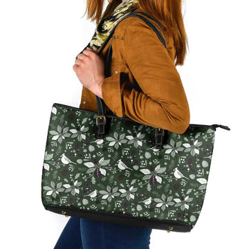 Cardinal Christmas Green Leather Tote Bag Xmas Pattern LT01