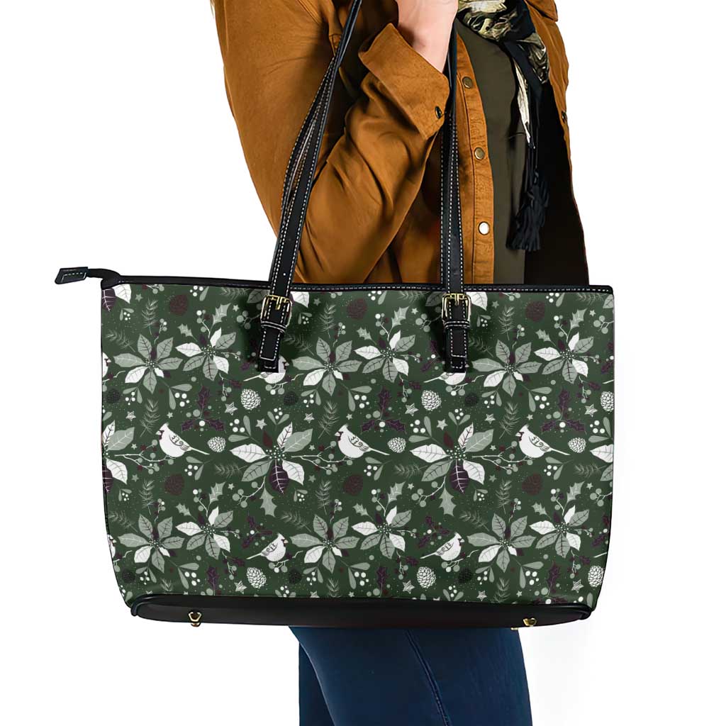 Cardinal Christmas Green Leather Tote Bag Xmas Pattern LT01