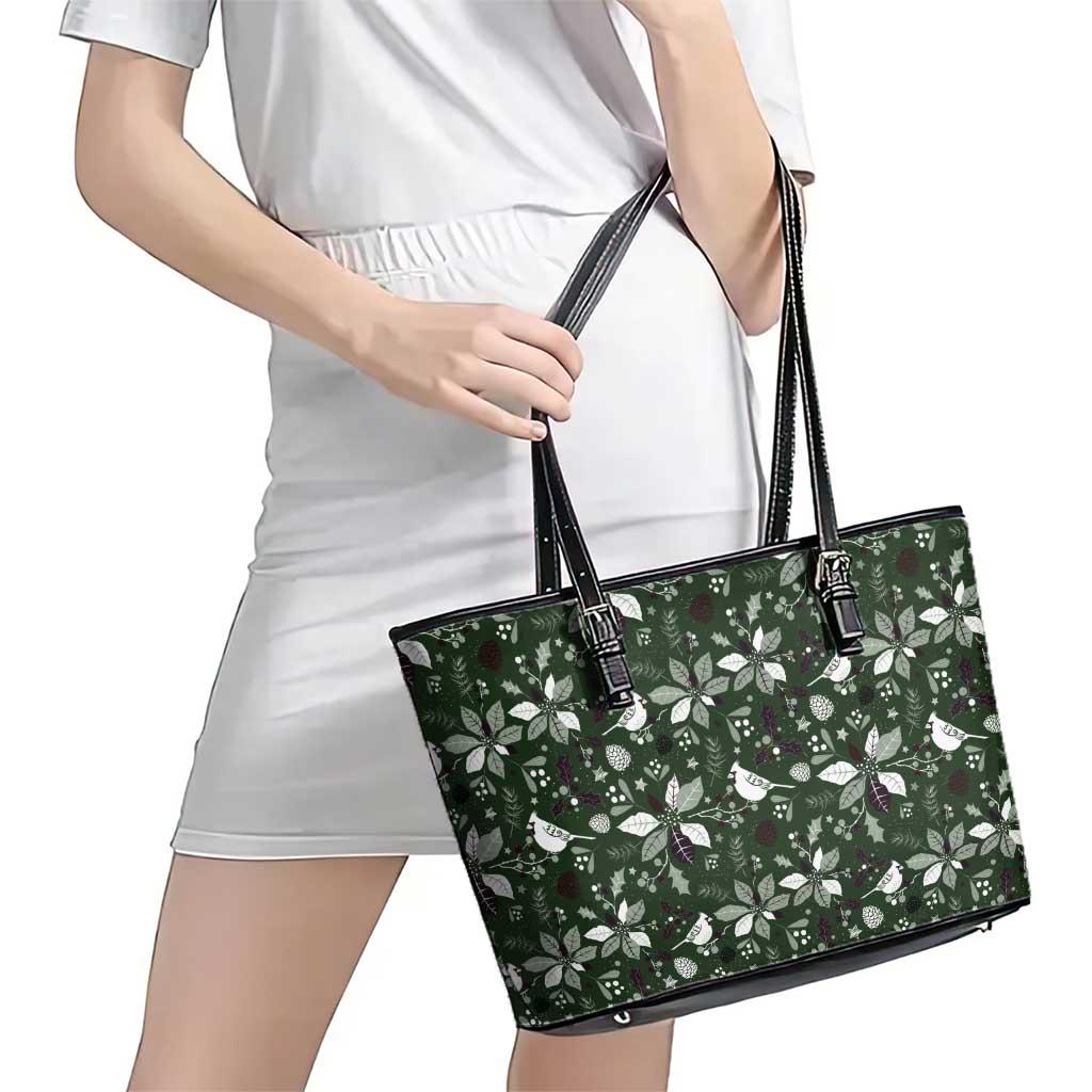 Cardinal Christmas Green Leather Tote Bag Xmas Pattern LT01
