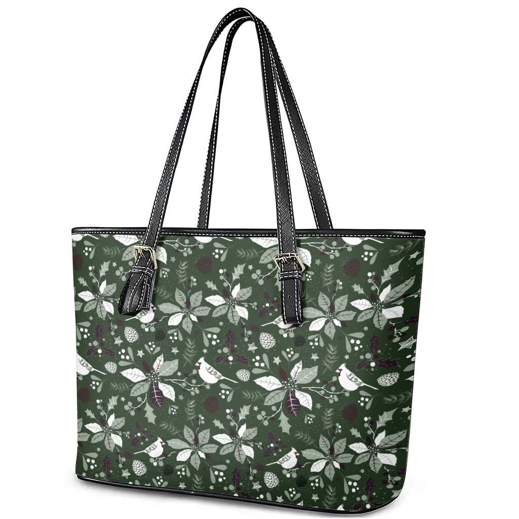 Cardinal Christmas Green Leather Tote Bag Xmas Pattern LT01