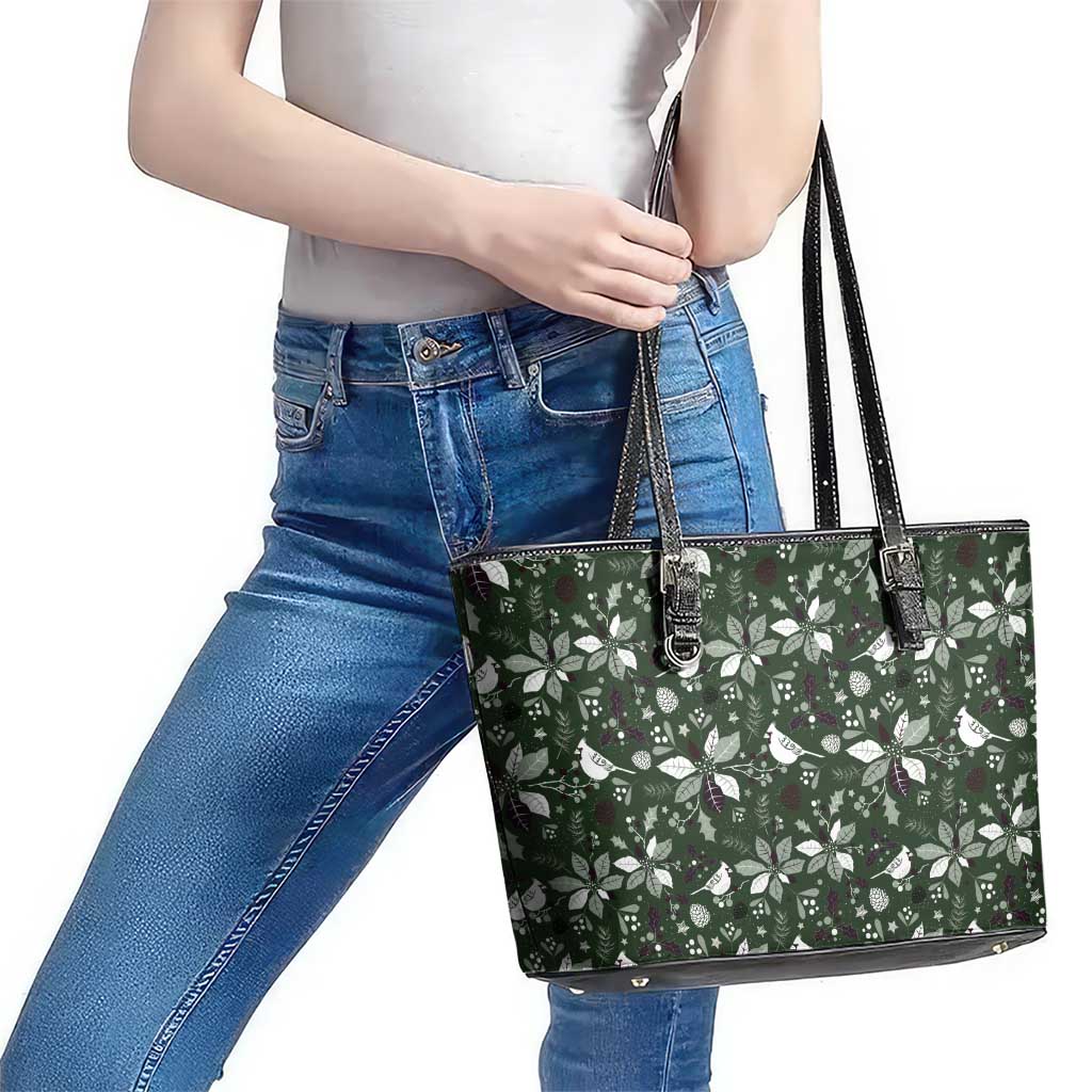 Cardinal Christmas Green Leather Tote Bag Xmas Pattern LT01