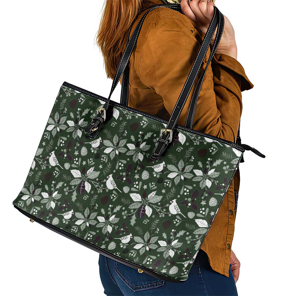 Cardinal Christmas Green Leather Tote Bag Xmas Pattern LT01