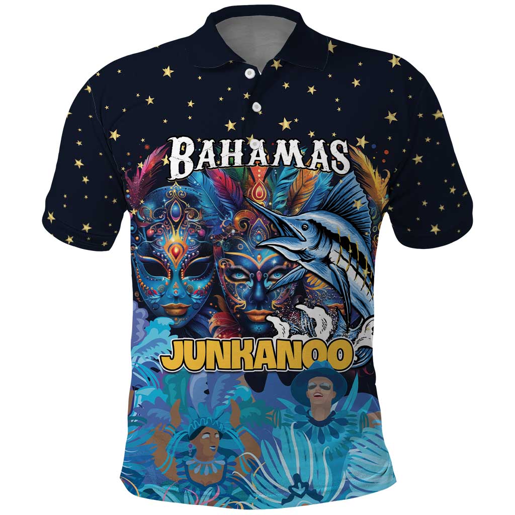 Personalized Bahamas Junkanoo Polo Shirt Bahamian Mask Blue Marlin LT01