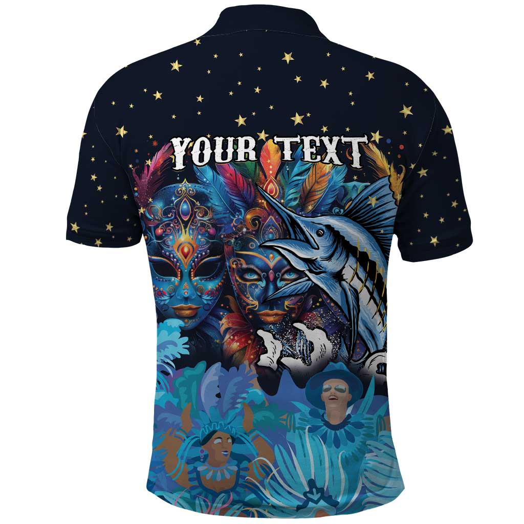 Personalized Bahamas Junkanoo Polo Shirt Bahamian Mask Blue Marlin LT01
