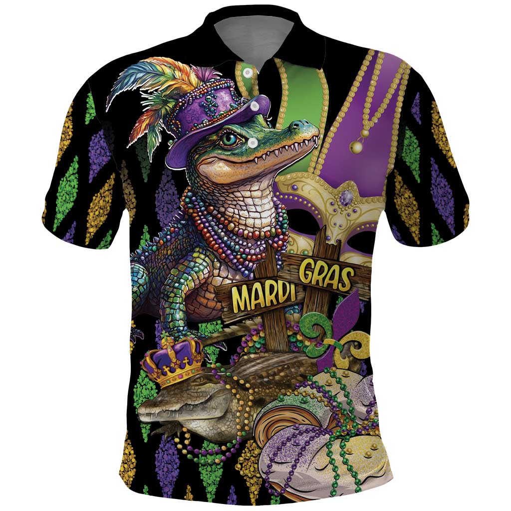 Mardi Gras Alligator Polo Shirt Fleur De Lis Glitter Style LT01