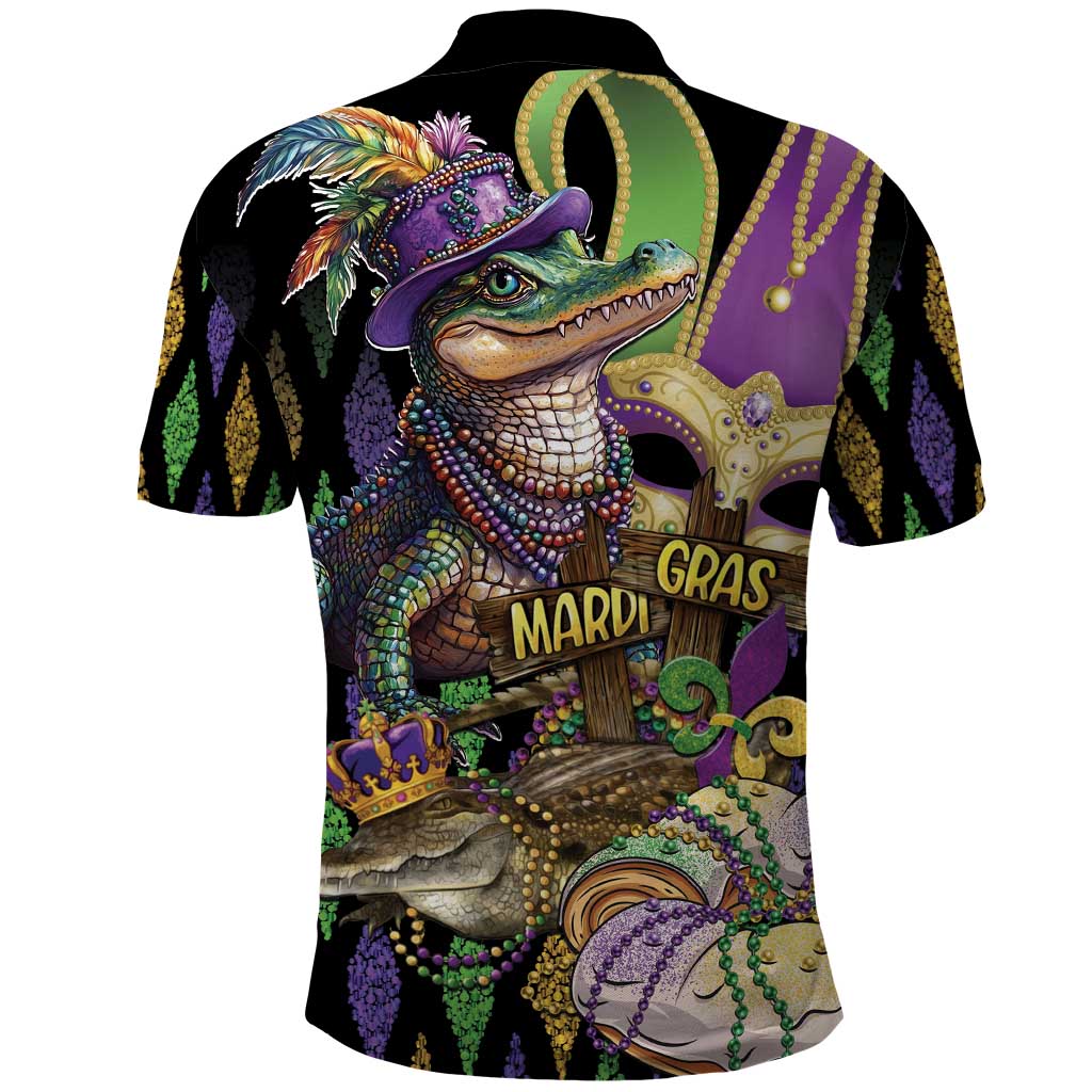 Mardi Gras Alligator Polo Shirt Fleur De Lis Glitter Style LT01