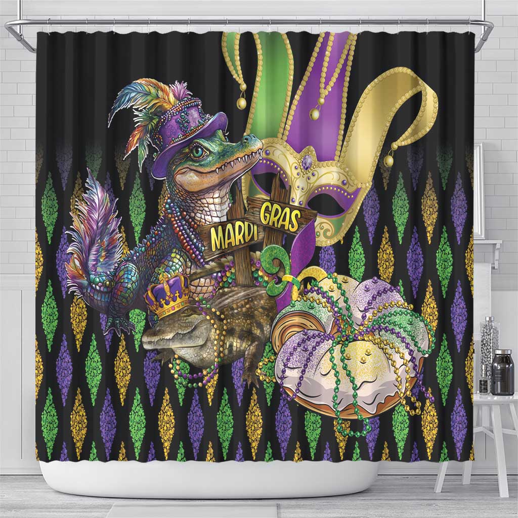 Mardi Gras Alligator Shower Curtain Fleur De Lis Glitter Style LT01