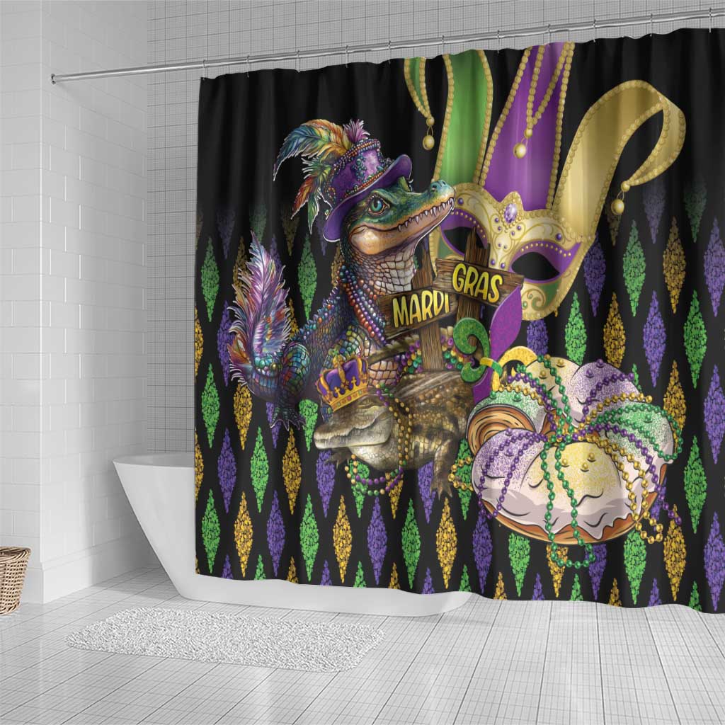 Mardi Gras Alligator Shower Curtain Fleur De Lis Glitter Style LT01