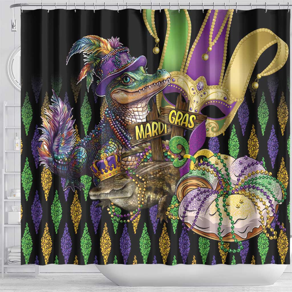 Mardi Gras Alligator Shower Curtain Fleur De Lis Glitter Style LT01