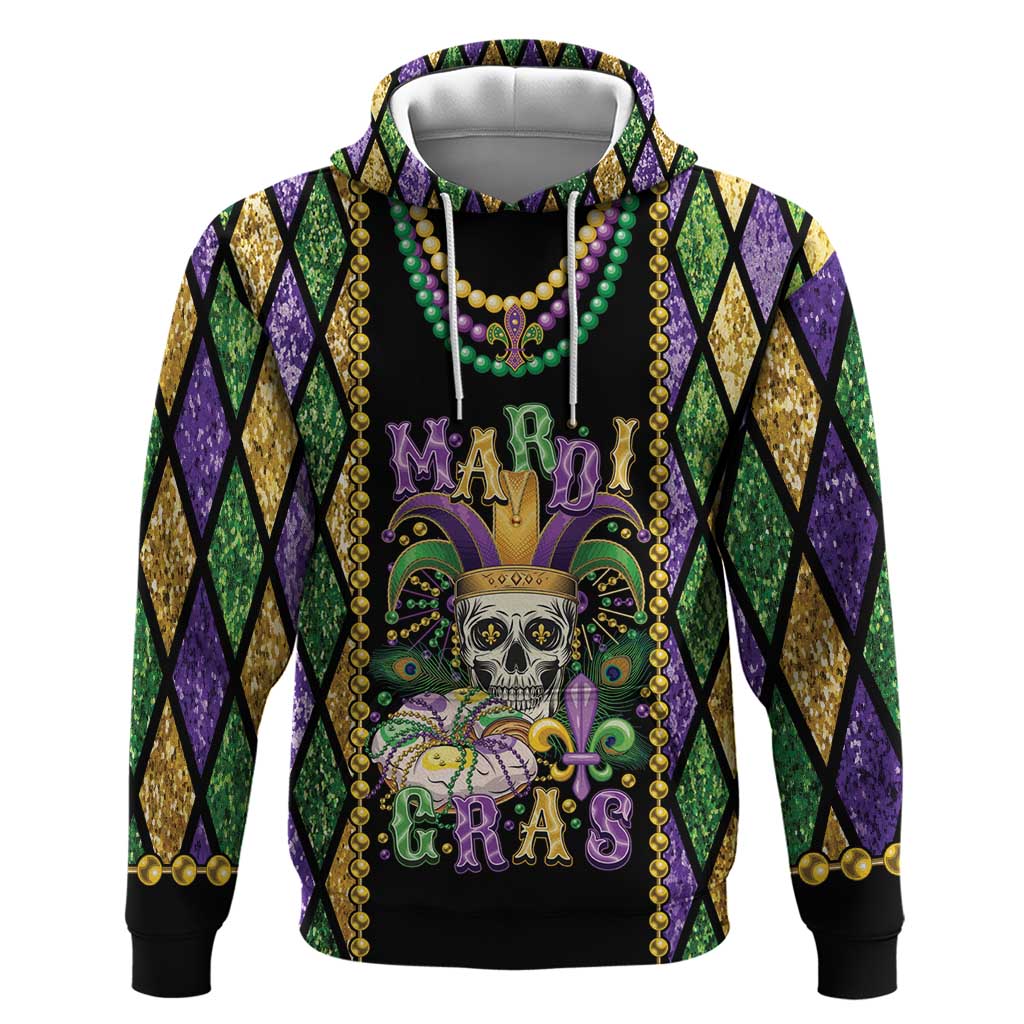 Mardi Gras Skull Hoodie Beads Fleur De Lis LT01