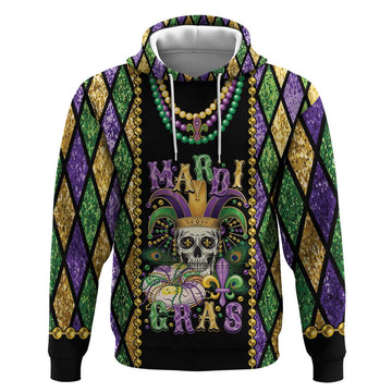 Mardi Gras Skull Hoodie Beads Fleur De Lis LT01
