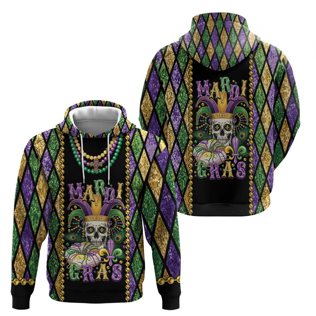 Mardi Gras Skull Hoodie Beads Fleur De Lis LT01